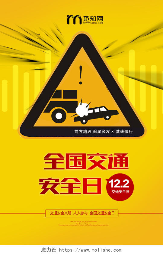 黄色简洁全国交通安全日海报